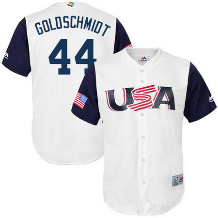 Men's Team USA Baseball Majestic #44 Paul Goldschmidt White 2017 World Baseball Classic Stitched Replica Jersey