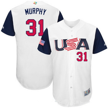 Men's Team USA Baseball Majestic #31 Daniel Murphy White 2017 World Baseball Classic Stitched Authentic Jersey