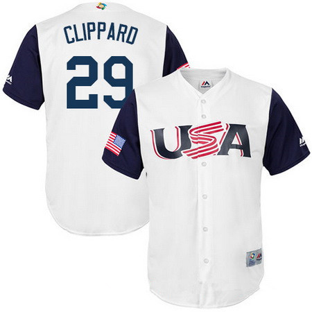 Men's Team USA Baseball Majestic #29 Tyler Clippard White 2017 World Baseball Classic Stitched Replica Jersey