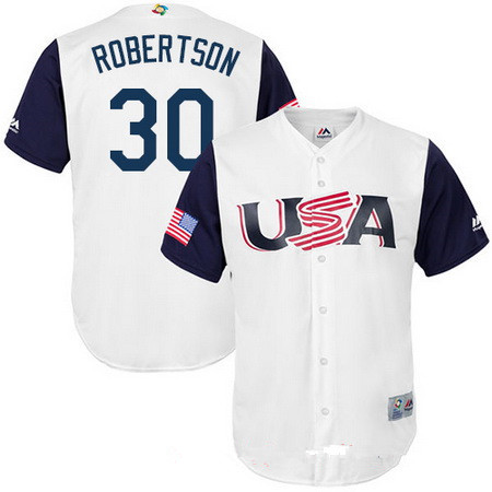 Men's Team USA Baseball Majestic #30 David Robertson White 2017 World Baseball Classic Stitched Replica Jersey