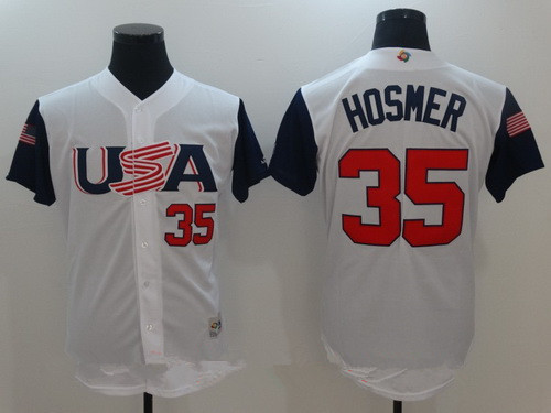 Men's Team USA Baseball Majestic #35 Eric Hosmer White 2017 World Baseball Classic Stitched Authentic Jersey