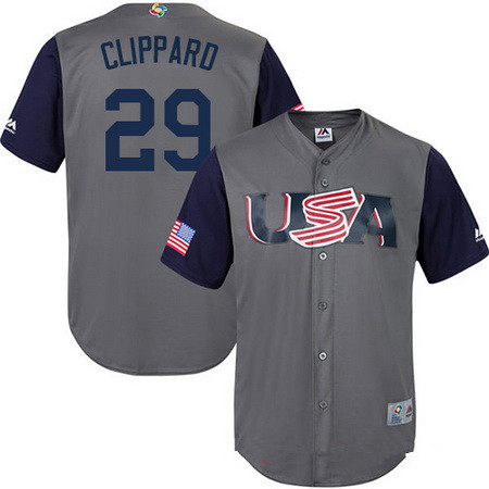Men's Team USA Baseball Majestic #29 Tyler Clippard Gray 2017 World Baseball Classic Stitched Replica Jersey