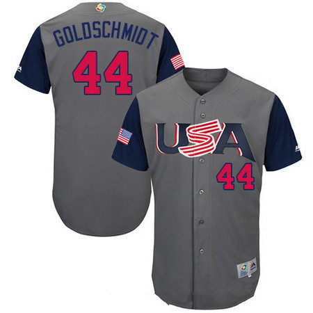 Men's Team USA Baseball Majestic #44 Paul Goldschmidt Gray 2017 World Baseball Classic Stitched Authentic Jersey