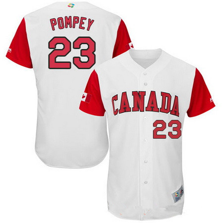 Men's Team Canada Baseball Majestic #23 Dalton Pompey White 2017 World Baseball Classic Stitched Authentic Jersey