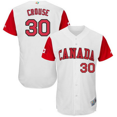 Men's Team Canada Baseball Majestic #30 Michael Crouse White 2017 World Baseball Classic Stitched Authentic Jersey