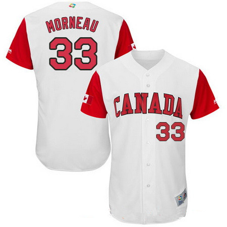 Men's Team Canada Baseball Majestic #33 Justin Morneau White 2017 World Baseball Classic Stitched Authentic Jersey