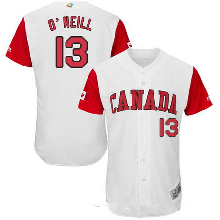 Men's Team Canada Baseball Majestic #13 Tyler O'Neill White 2017 World Baseball Classic Stitched Authentic Jersey