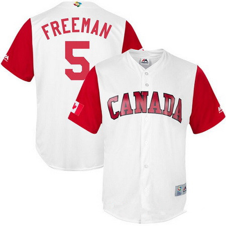 Men's Team Canada Baseball Majestic #5 Freddie Freeman White 2017 World Baseball Classic Stitched Replica Jersey