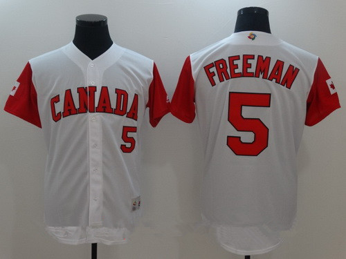 Men's Team Canada Baseball Majestic #5 Freddie Freeman White 2017 World Baseball Classic Stitched Authentic Jersey