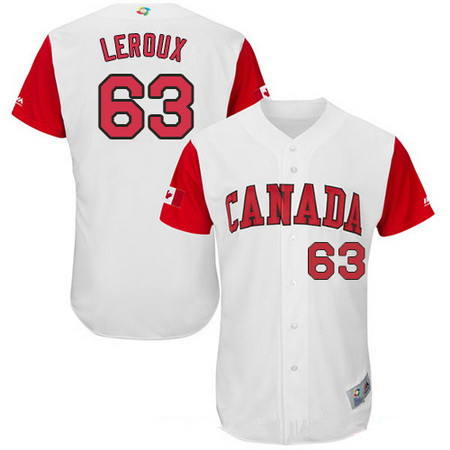 Men's Team Canada Baseball Majestic #63 Chris Leroux White 2017 World Baseball Classic Stitched Authentic Jersey