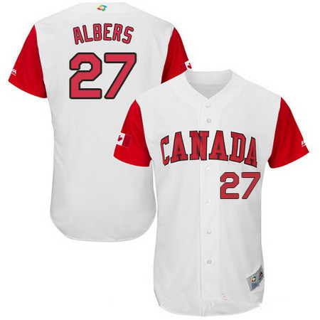 Men's Team Canada Baseball Majestic #27 Andrew Albers White 2017 World Baseball Classic Stitched Authentic Jersey