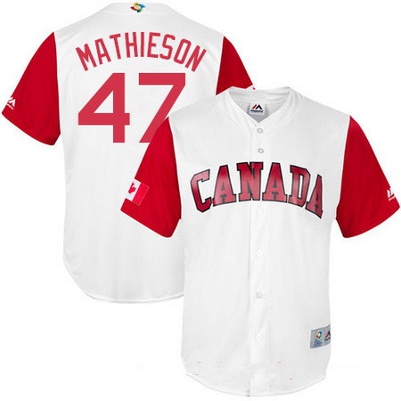 Men's Team Canada Baseball Majestic #47 Scott Mathieson White 2017 World Baseball Classic Stitched Replica Jersey