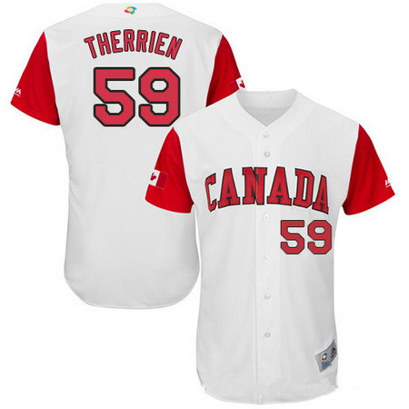 Men's Team Canada Baseball Majestic #59 Jessen Therrien White 2017 World Baseball Classic Stitched Authentic Jersey