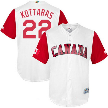 Men's Team Canada Baseball Majestic #22 George Kottaras White 2017 World Baseball Classic Stitched Replica Jersey