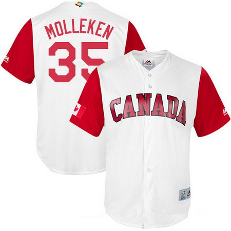 Men's Team Canada Baseball Majestic #35 Dustin Molleken White 2017 World Baseball Classic Stitched Replica Jersey