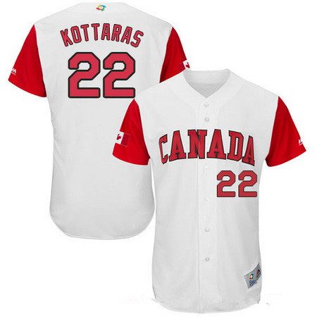 Men's Team Canada Baseball Majestic #22 George Kottaras White 2017 World Baseball Classic Stitched Authentic Jersey