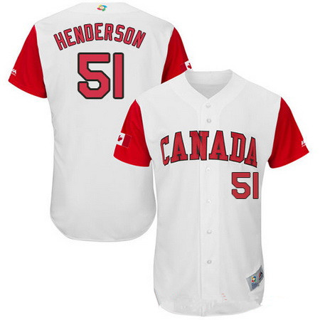 Men's Team Canada Baseball Majestic #51 Jim Henderson White 2017 World Baseball Classic Stitched Authentic Jersey