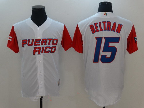 Men's Puerto Rico Baseball #15 Carlos Beltran Majestic White 2017 World Baseball Classic Stitched Authentic Jersey