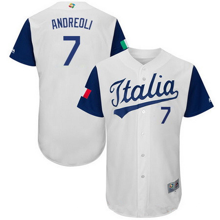 Men's Team Italy Baseball Majestic #7 John Andreoli White 2017 World Baseball Classic Stitched Authentic Jersey