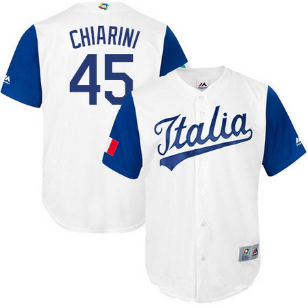 Men's Team Italy Baseball Majestic #45 Mario Chiarini White 2017 World Baseball Classic Stitched Replica Jersey