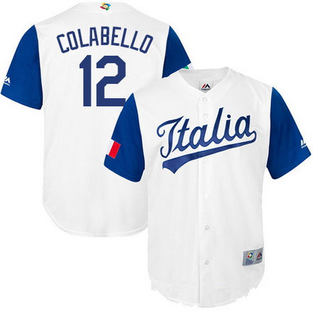 Men's Team Italy Baseball Majestic #12 Chris Colabello White 2017 World Baseball Classic Stitched Replica Jersey