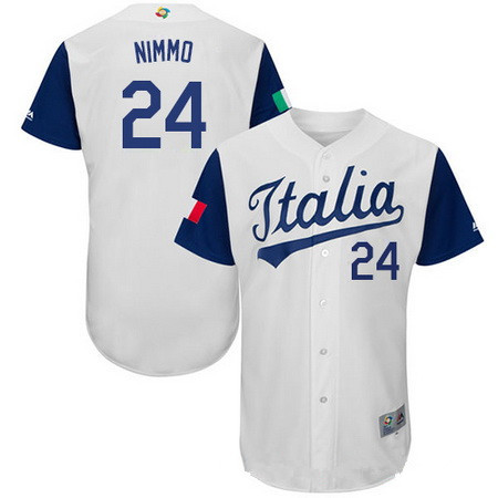 Men's Team Italy Baseball Majestic #24 Brandon Nimmo White 2017 World Baseball Classic Stitched Authentic Jersey