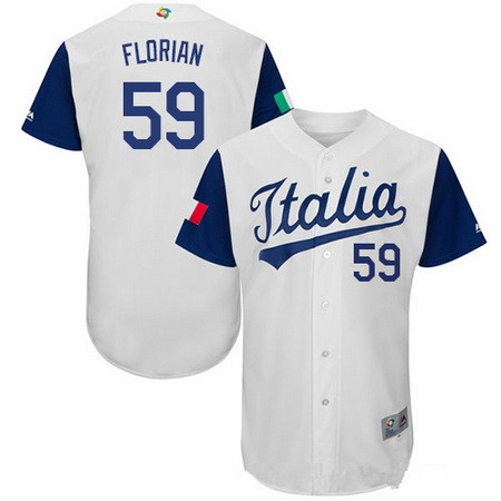 Men's Team Italy Baseball Majestic #59 Frailyn Florian White 2017 World Baseball Classic Stitched Authentic Jersey