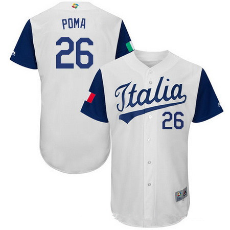 Men's Team Italy Baseball Majestic #26 Sebastian Poma White 2017 World Baseball Classic Stitched Authentic Jersey