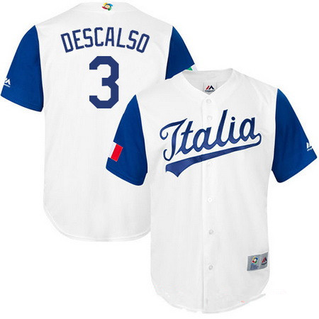 Men's Team Italy Baseball Majestic #3 Daniel Descalso White 2017 World Baseball Classic Stitched Replica Jersey
