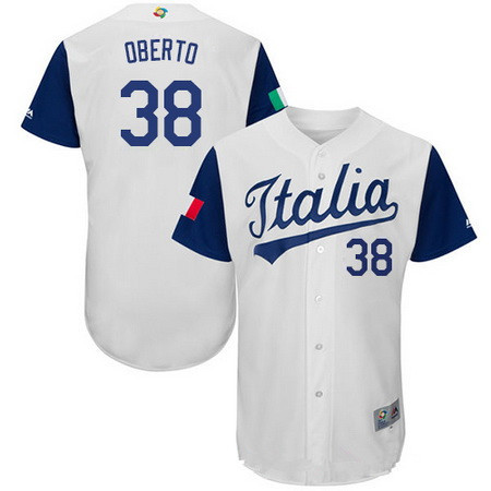 Men's Team Italy Baseball Majestic #38 Orlando Oberto White 2017 World Baseball Classic Stitched Authentic Jersey