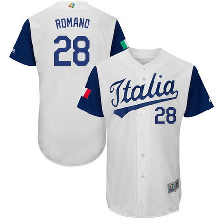 Men's Team Italy Baseball Majestic #28 Jordan Romano White 2017 World Baseball Classic Stitched Authentic Jersey