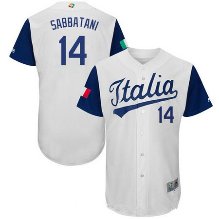 Men's Team Italy Baseball Majestic #14 Marco Sabbatani White 2017 World Baseball Classic Stitched Authentic Jersey