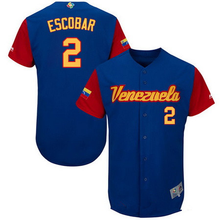 Men's Team Venezuela Baseball Majestic #2 Alcides Escobar Royal Blue 2017 World Baseball Classic Stitched Authentic Jersey