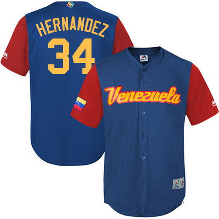 Men's Team Venezuela Baseball Majestic #34 Felix Hernandez Royal Blue 2017 World Baseball Classic Stitched Replica Jersey