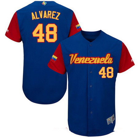 Men's Team Venezuela Baseball Majestic #48 Jose Alvarez Royal Blue 2017 World Baseball Classic Stitched Authentic Jersey