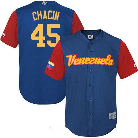 Men's Team Venezuela Baseball Majestic #45 Jhoulys Chacin Royal Blue 2017 World Baseball Classic Stitched Replica Jersey
