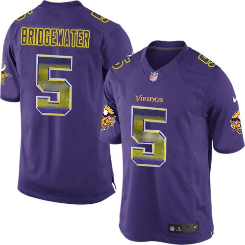 Nike Vikings #5 Teddy Bridgewater Purple Team Color Men's Stitched NFL Limited Strobe Jersey