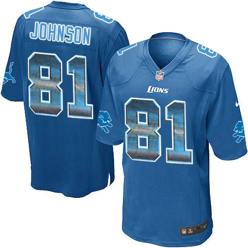 Nike Lions #81 Calvin Johnson Blue Team Color Men's Stitched NFL Limited Strobe Jersey
