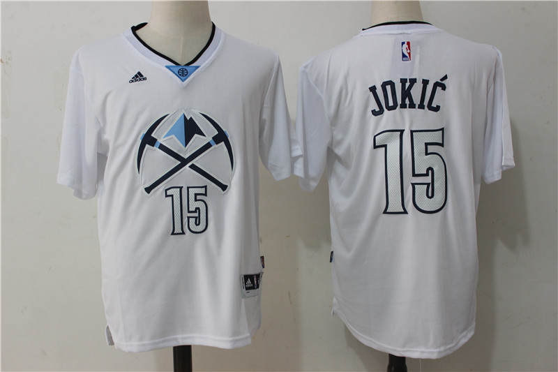 Men's Denver Nuggets #15 Nikola Jokic White Short-Sleeved Stitched NBA adidas Revolution 30 Swingman Jersey