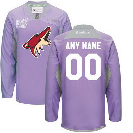 Men's Arizona Coyotes Purple Pink Custom Reebok Hockey Fights Cancer Practice Jersey