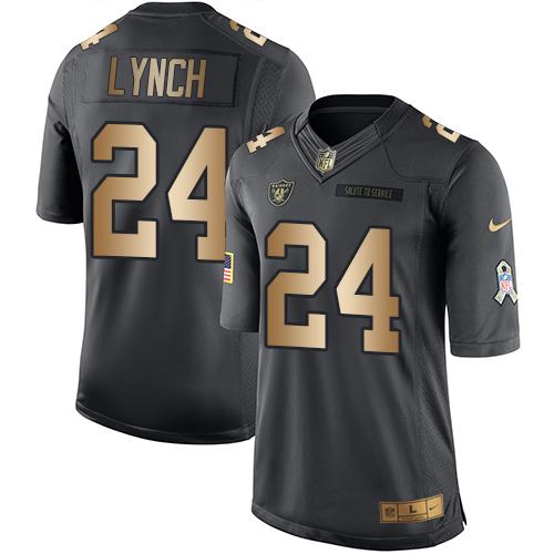 Nike Raiders #24 Marshawn Lynch Black Men's Stitched NFL Limited Gold Salute To Service Jersey