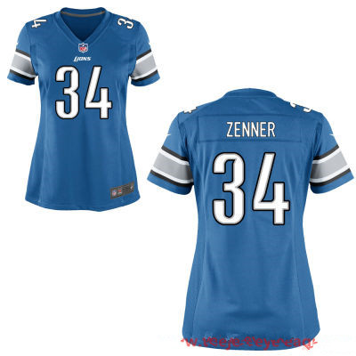 Women's Detroit Lions #34 Zach Zenner Light Blue Team Color Stitched NFL Nike Game Jersey