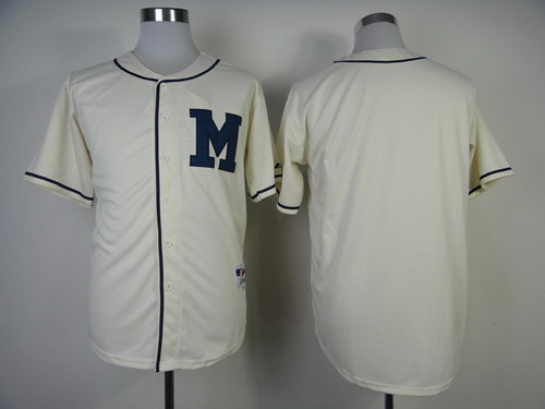 Men's Milwaukee Brewers Blank 1913 Cream M Patch Custom Jersey