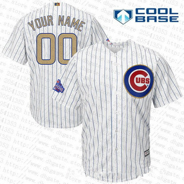 Men's Chicago Cubs White 2016 World Series Champions Patch Gold Program Majestic 2017 Cool Base Custom Baseball Jersey