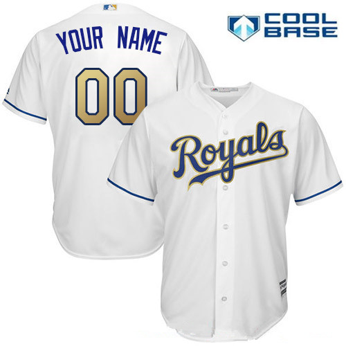 Men's Kansas City Royals White With Gold Home Majestic 2017 Cool Base Custom Baseball Jersey