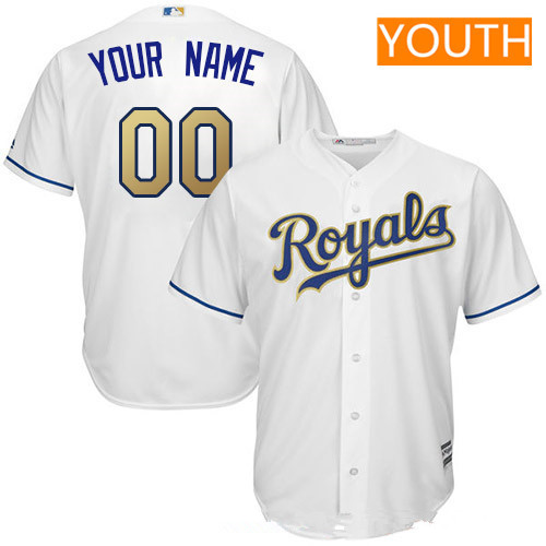 Youth Kansas City Royals White With Gold Home Majestic 2017 Cool Base Custom Baseball Jersey