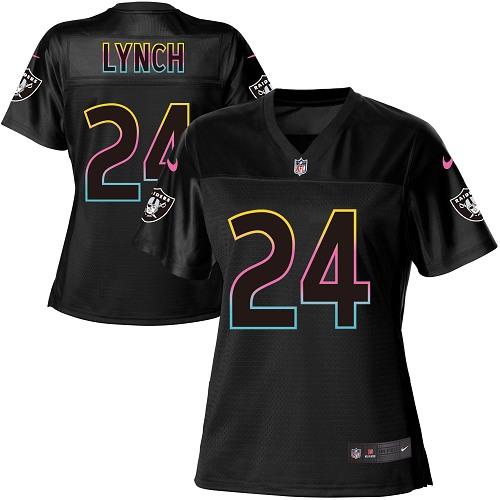 Nike Raiders #24 Marshawn Lynch Black Women's NFL Fashion Game Jersey
