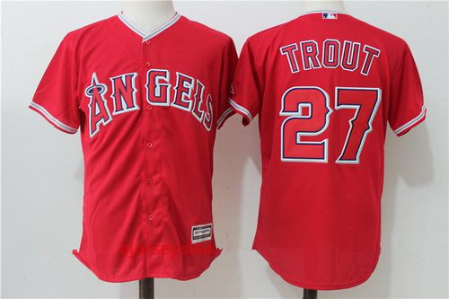 Men's Los Angeles Angels Of Anaheim #27 Mike Trout Red Stitched MLB Majestic Cool Base Jersey