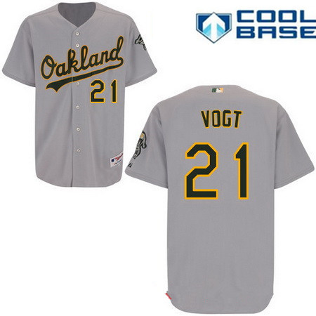 Men's Oakland Athletics #21 Stephen Vogt Gray Road Stitched MLB Majestic Cool Base Jersey