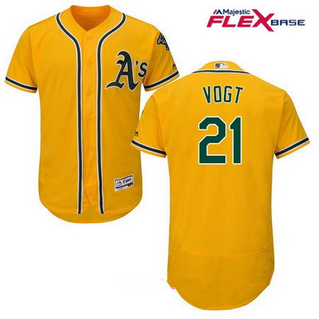 Men's Oakland Athletics #21 Stephen Vogt Yellow Alternate Stitched MLB Majestic Flex Base Jersey